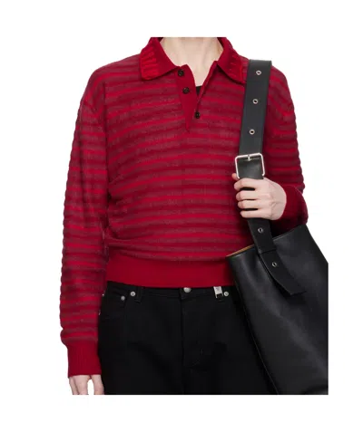 Alexander Mcqueen Stripe Knt Crop Polo In Red