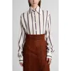 Alexander Mcqueen Stripe Silk Button-up Shirt In Ivory-navy-burgundy