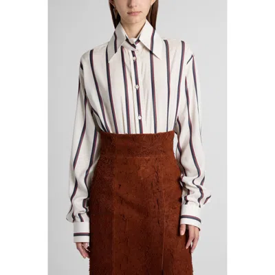 Alexander Mcqueen Stripe Silk Button-up Shirt In Ivory-navy-burgundy