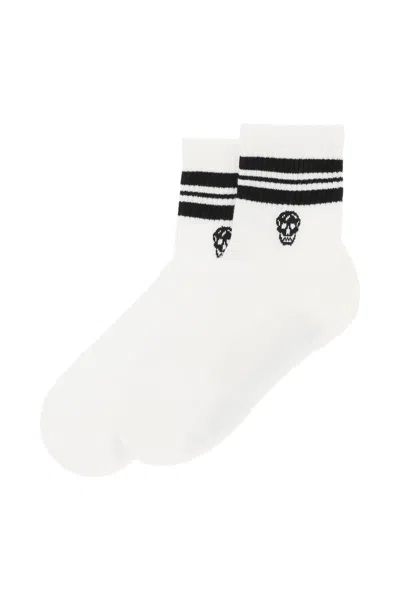 Alexander Mcqueen Stripe Skull Sports Socks In White