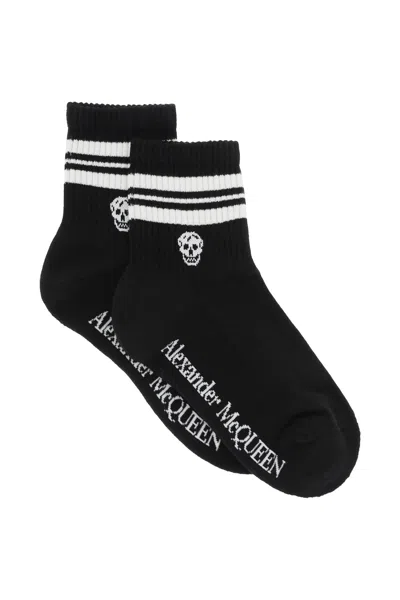 Alexander Mcqueen Stripe Skull Sports Socks In Black