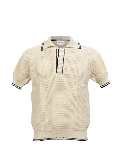 Pre-owned Alexander Mcqueen Stripe-trim Knitted Polo Shirt In White