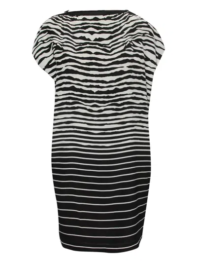 Pre-owned Alexander Mcqueen Striped Boat Neck Dress In Black