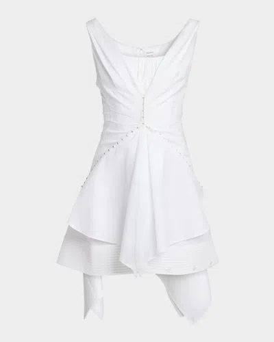Alexander Mcqueen Striped Cotton Cinched Handkerchief Mini Dress In Blue