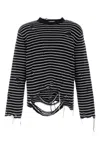 Alexander Mcqueen Distressed Striped Wool Sweater In Blue