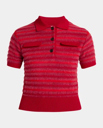 Alexander Mcqueen Striped Wool Blend Short Sleeve Top In Black Burgundy