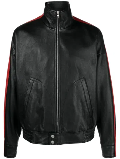 Alexander Mcqueen Striped Leather Biker Jacket In Black  