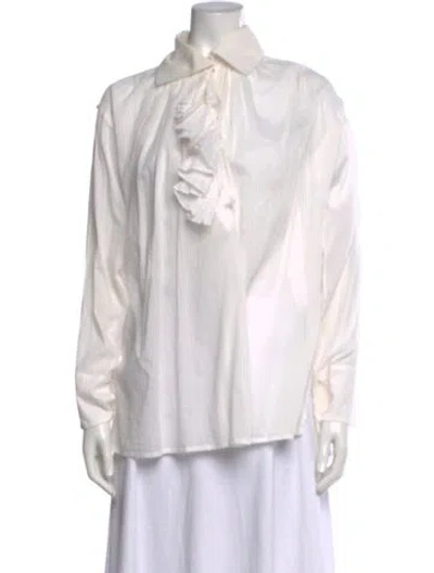 Pre-owned Alexander Mcqueen Striped Long Sleeve Button-up Top In White