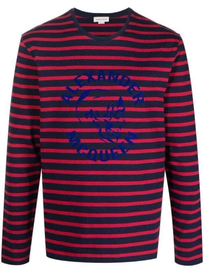 Alexander Mcqueen Striped Long Sleeve T-shirt In Black