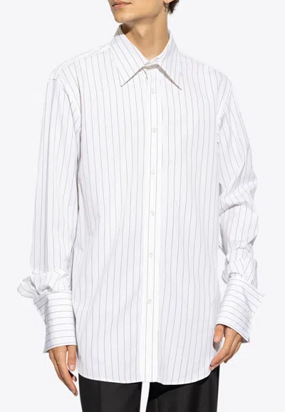 Alexander Mcqueen Striped Long-sleeved Shirt In White