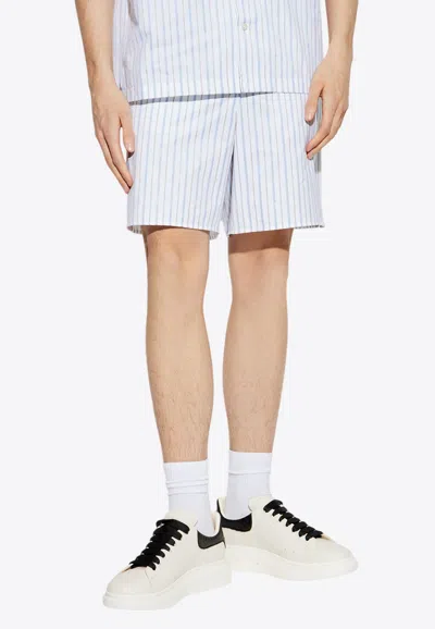 Alexander Mcqueen Striped Pattern Mini Shorts In Blue