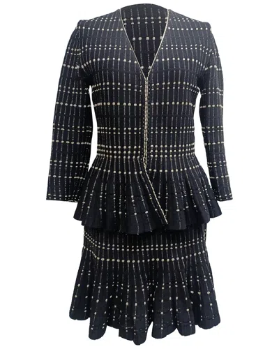 Pre-owned Alexander Mcqueen Striped Peplum Cardigan And Midi Skirt Set, Size It, 42  (authentic Pre-loved)