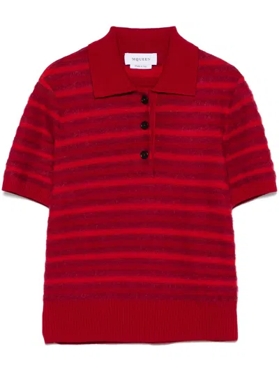 Alexander Mcqueen Striped Polo Shirt In Rot