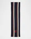 Alexander Mcqueen Striped Scarf W/ Logo Crest In 4173 Navy Bordeaux