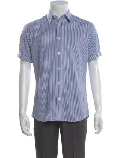 Pre-owned Alexander Mcqueen Striped Short Sleeve Shirt In Blue