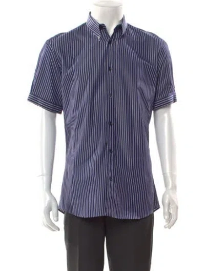 Pre-owned Alexander Mcqueen Striped Short Sleeve Shirt In Blue