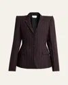 Alexander Mcqueen Striped Single-breasted Blazer Jacket In Fango