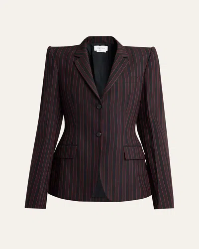 Alexander Mcqueen Striped Single-breasted Blazer Jacket In Fango