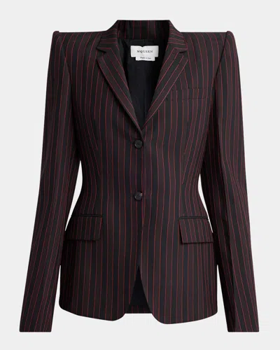 Alexander Mcqueen Pinstriped Wool Blazer In Black