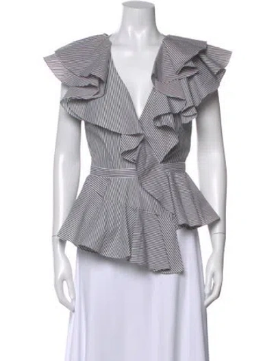 Pre-owned Alexander Mcqueen Striped V-neck Blouse In White