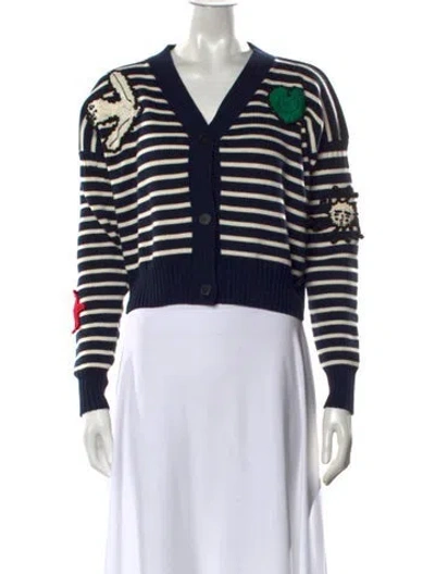 Pre-owned Alexander Mcqueen Striped V-neck Sweater In Blue