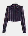Alexander Mcqueen Wool College Stripe Cropped Jacket In Navyred