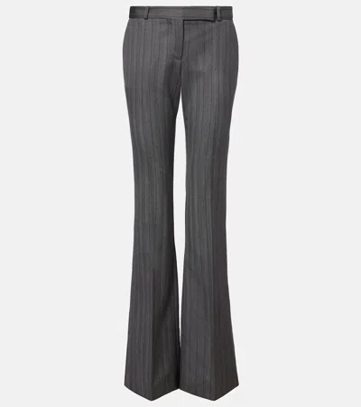 Alexander Mcqueen Striped Wool Flared Pants In Gray