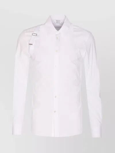 Alexander Mcqueen Structured Button-down Collar Shirt With Buckle In White