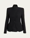 Alexander Mcqueen Womens Black Cavalry Padded-pointed-shoulders Slim-fit Wool Blazer In Black