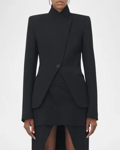 Alexander Mcqueen Structured Fitted Wool Blazer In Black