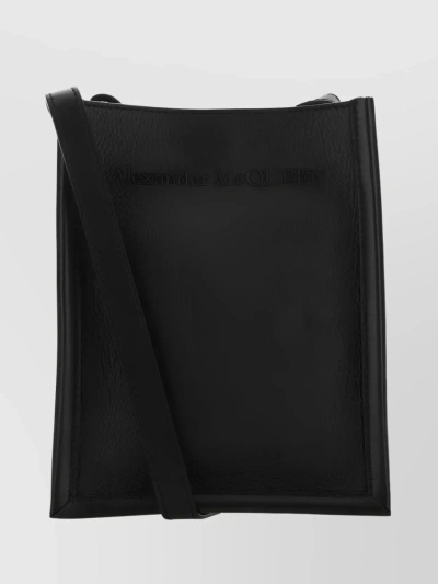 Alexander Mcqueen Structured Leather Crossbody Bag In Black