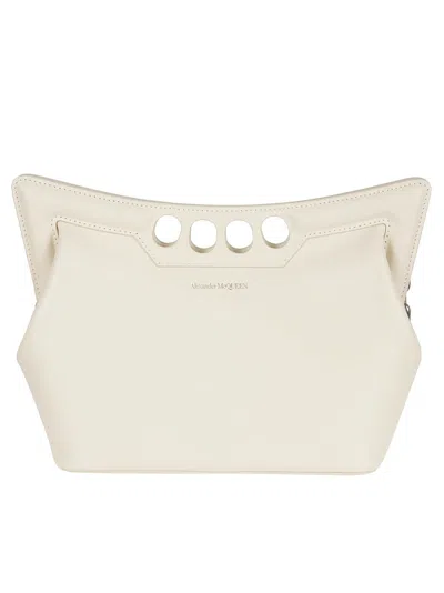 Alexander Mcqueen Structured Leather Handbag With Cut-out Handles In Neutral