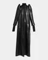 Alexander Mcqueen Structured Puff-sleeve Long Leather Coat In Brown
