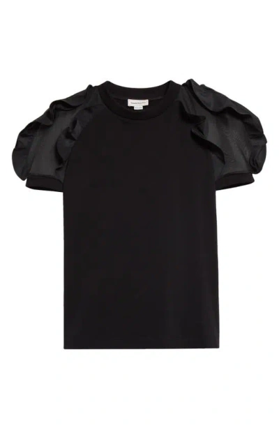 Alexander Mcqueen Structured Ruffle Sleeve T-shirt In Black