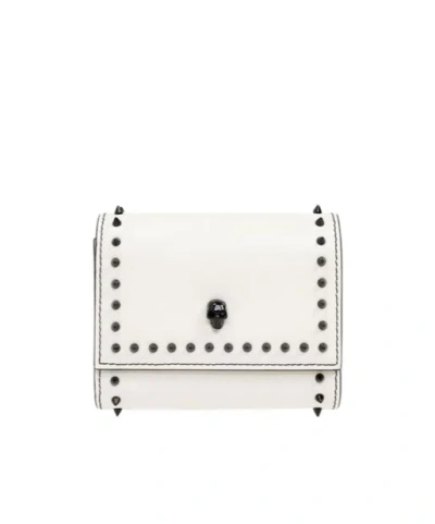 Alexander Mcqueen Stud-embellished Skull-charm Wallet In White