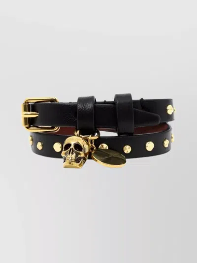 Alexander Mcqueen Studded Double Wrap Bracelets In Black