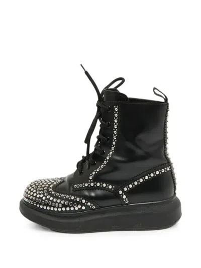 Pre-owned Alexander Mcqueen Studded Lace-up Ankle Boots In Black