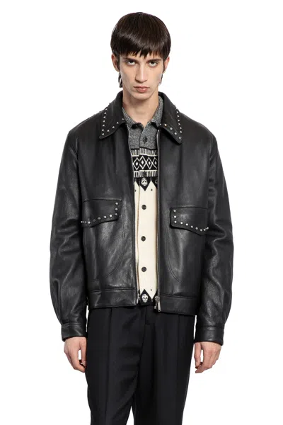 Alexander Mcqueen Studded Leather Aviator Jacket In Black