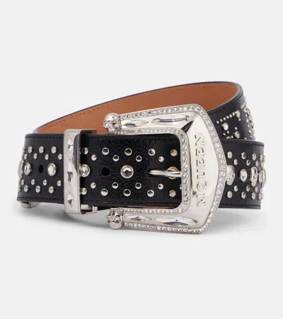Alexander Mcqueen Studded Leather Belt In Black/silver