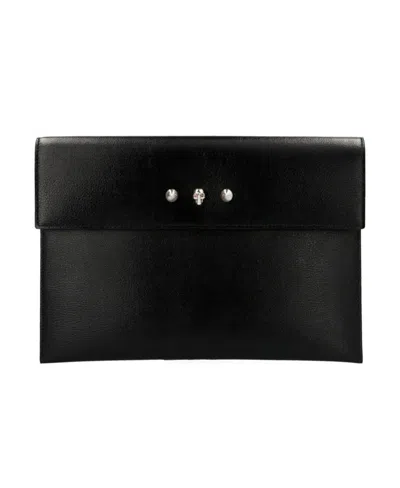 Alexander Mcqueen Studded Leather Envelope Clutch In Black