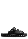 Alexander Mcqueen Leather Punk Slides For Ed In Black And Silver