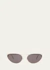 Alexander Mcqueen Studded Metal Cat-eye Aviator Sunglasses In Shiny Silver