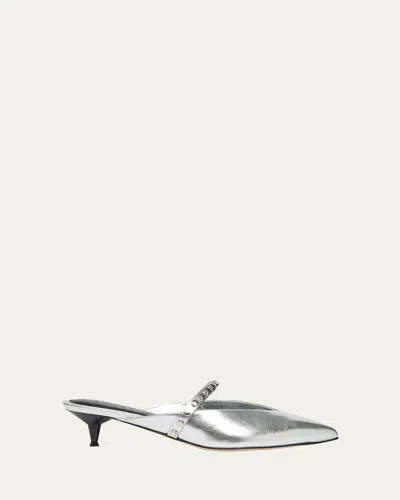 Alexander Mcqueen Studded Strap Metallic Leather Mules