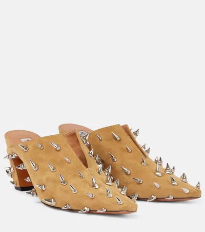 Alexander Mcqueen Studded Suede Mules In Brown