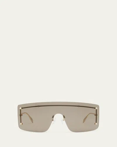 Alexander Mcqueen Studded Zinc Alloy Shield Sunglasses In Gold
