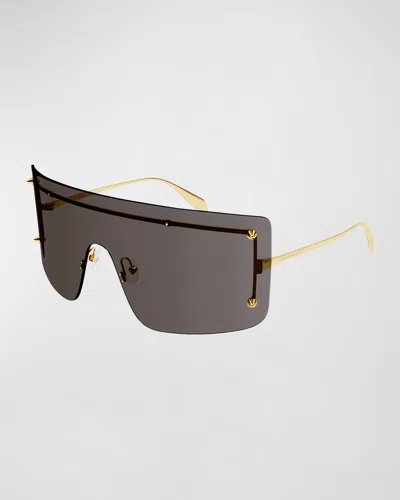 Alexander Mcqueen Studded Zinc Alloy Shield Sunglasses In Gold