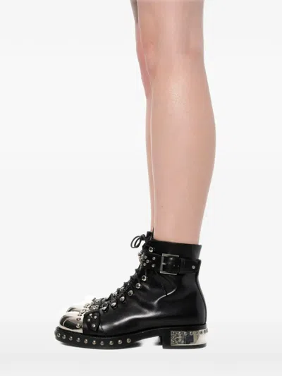 Alexander Mcqueen Stud-embellished Metal-toe Ankle Boots In Multi