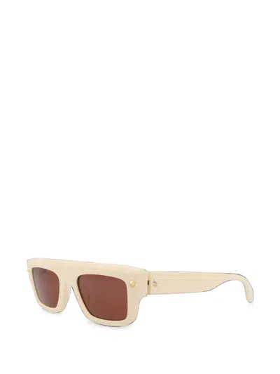 Alexander Mcqueen Stud-embellished Rectangle-frame Sunglasses In Neutral