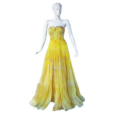 Pre-owned Alexander Mcqueen Stunning Poppy Print Daffodil Gown Nwt In Yellow