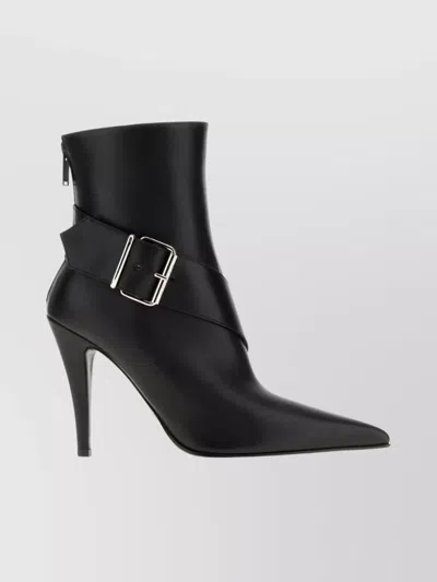 Alexander Mcqueen Calfskin Heron Buckle Heeled Boots 105 In Black